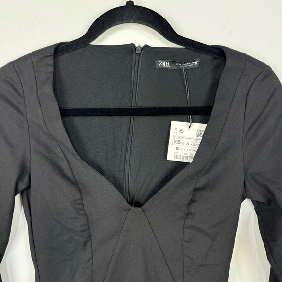 Zara Long Sleeve Plunge Sweetheart Neck Mini Dress Goth Minimalist - Picture 4 of 6